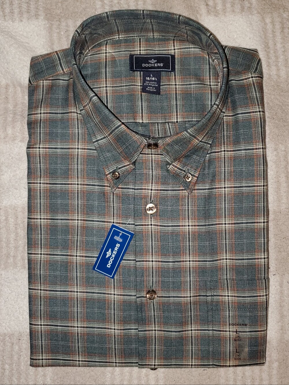 NWT Dockers Plaid Long Sleeve Button Down Shirt - Large Neck 16/16.5